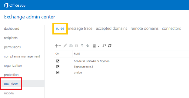 Exchange admin center: Accessing mail flow rules