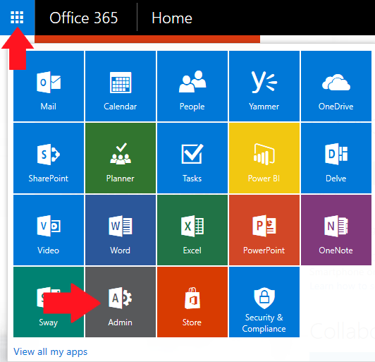 Accessing the Office 365 admin center