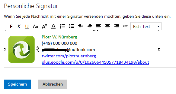 Signatur als Rich Text