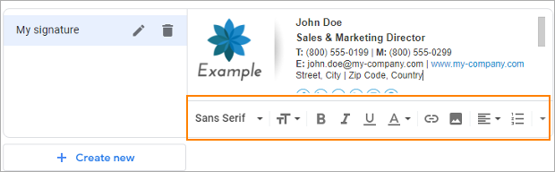 Gmail-Signatur: Formatierungsoptionen