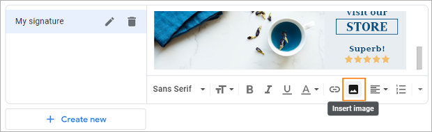 Gmail-Signatureditor: Bild einfügen