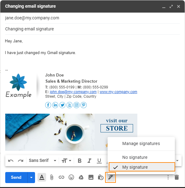 Gmail: Signatur auswählen