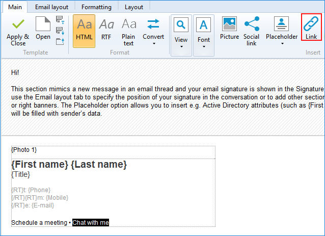 Chat in E-Mail-Signatur verlinken