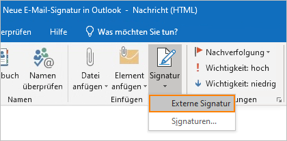 Signatur im Ribbon auswählen