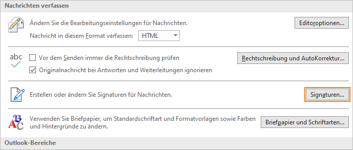 Outlook-Optionen: Signaturen