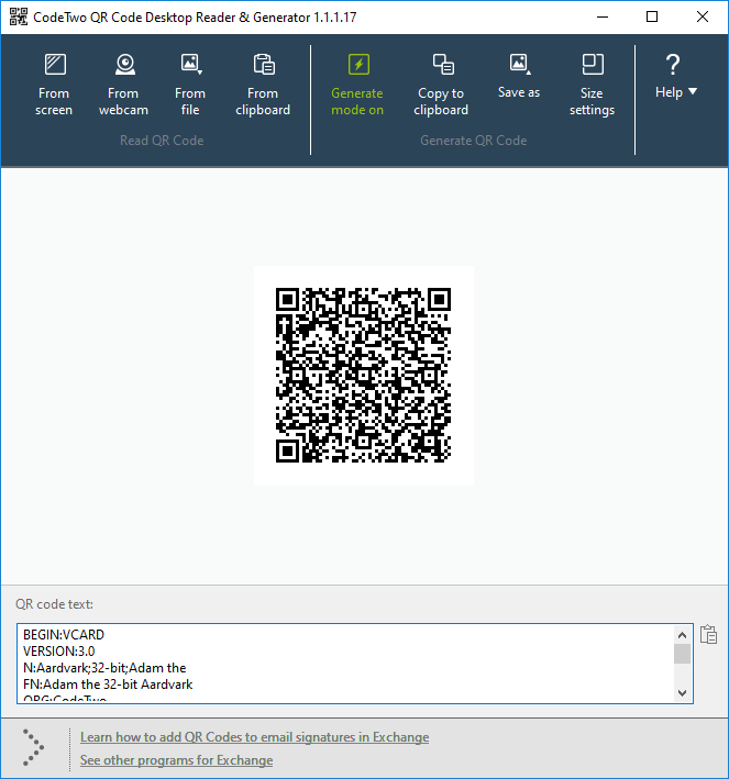 VCard im OR-Code encodiert