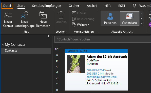 Wie erstelle ich eine vCard in Outlook?