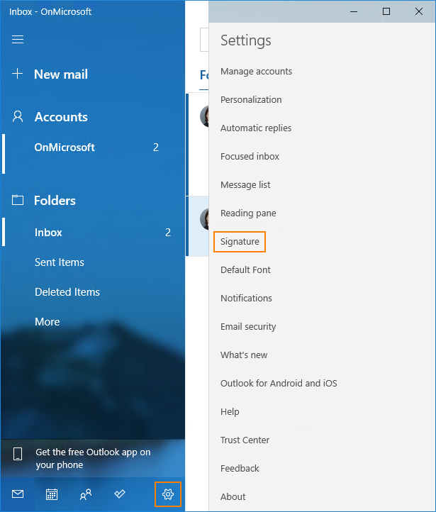 Windows 10 Mail: Signatureinstellungen