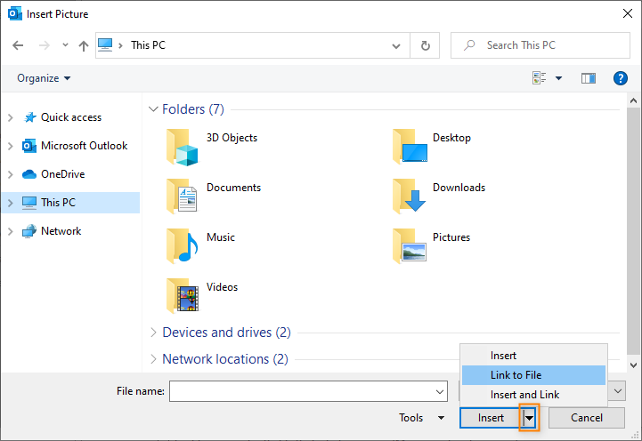 Insert Picture: Link to File