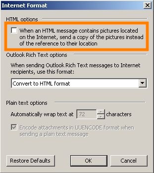 Internet Format: HTML Options