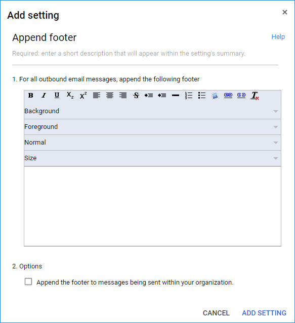 Signatureditor in Google Workspace: Add Setting