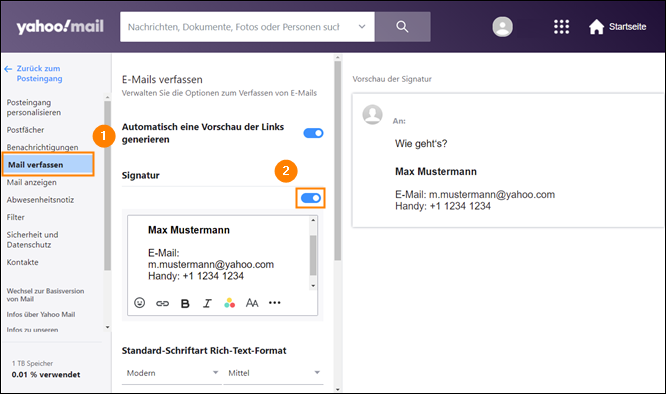Yahoo Mail: E-Mail mit Signatur