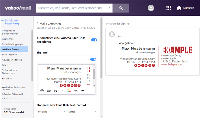 E-Mail-Signatur mit Grafik in Yahoo Mail