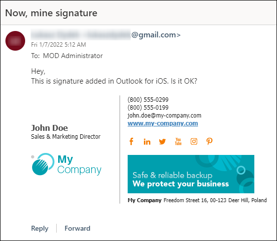 Die Signatur von Outlook für iOS sieht dem Original am nächsten