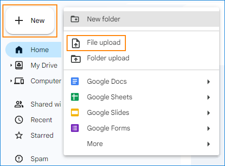 Google Drive – Hochladen eines neuen Bildes