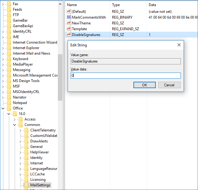 Probleme mit der Office 365-Signatur – Regedit-Einstellungen