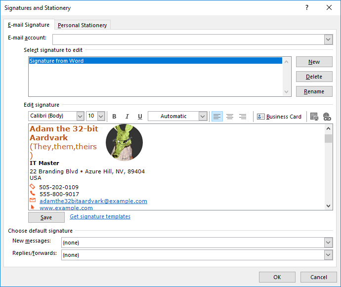 Signaturvorlage aus Microsoft Word in Outlook