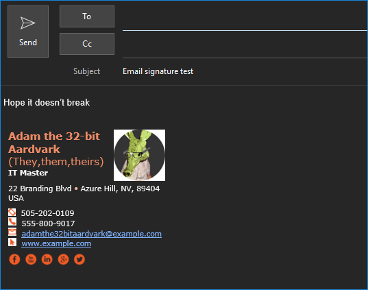 E-Mail-Signatur aus MS Word im dunklen Modus von Outlook