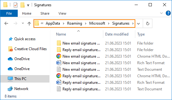 Speicherort der Outlook-Signatur in Windows