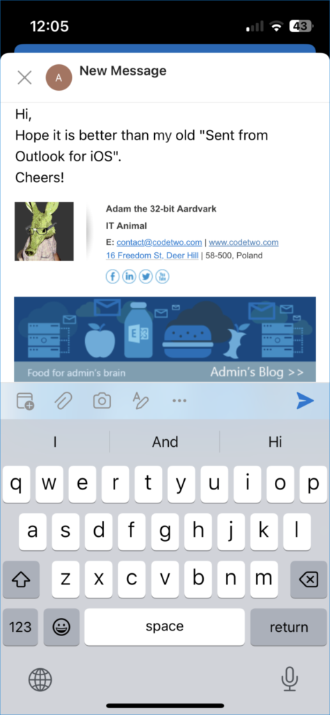 Outlook für iOS – Signatur in neuer E-Mail