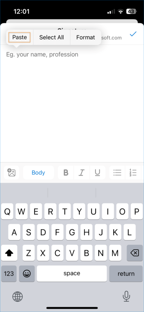 Outlook für iOS – Signaturoptionen