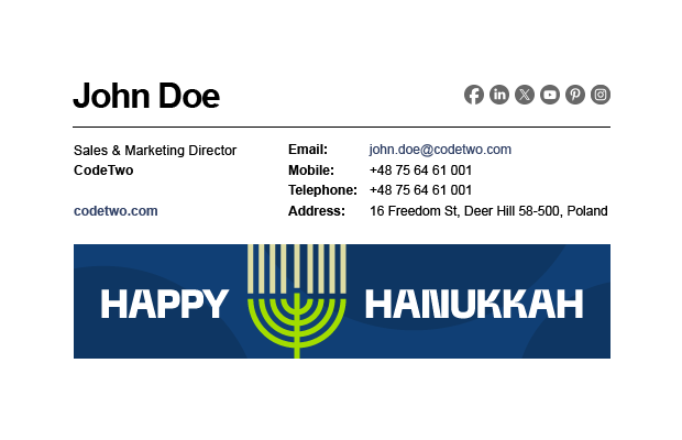 E-Mail-Signatur mit dem „Frohes Chanukka“-Banner
