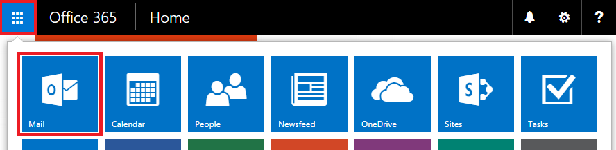 Mail option in the Office 365 top menu