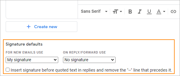 Signature defaults in Gmail