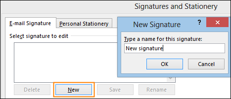 Creating a new signature – first step