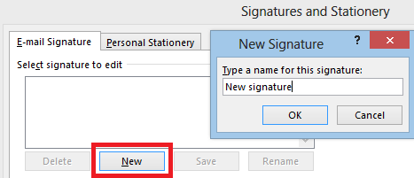 Creating a new signature – first step