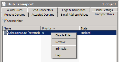 Exchange 2010 transport rule options