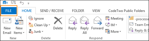 File button in Outlook 2013