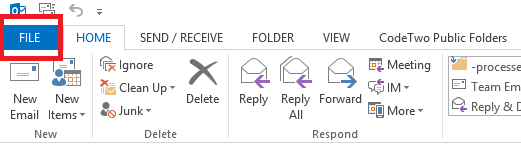 File button in Outlook 2013