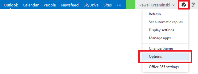 Accessing Outlook Web App options