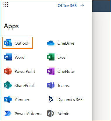 Mail option in the Office 365 top menu