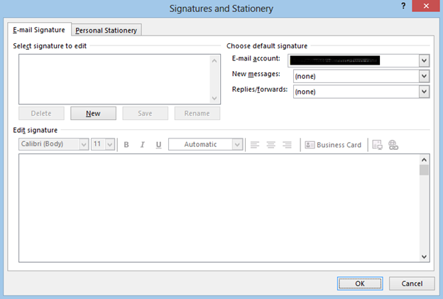 Outlook 2013 - Signatures and Stationery menu