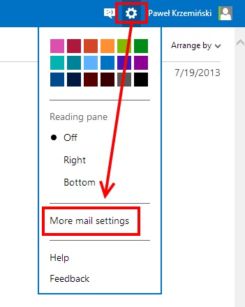 Gear icon and More mail settings option