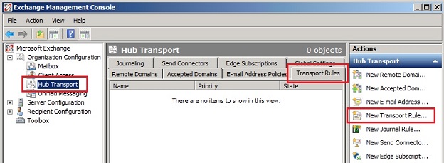 Creating a new transport rule on Exchange 2007