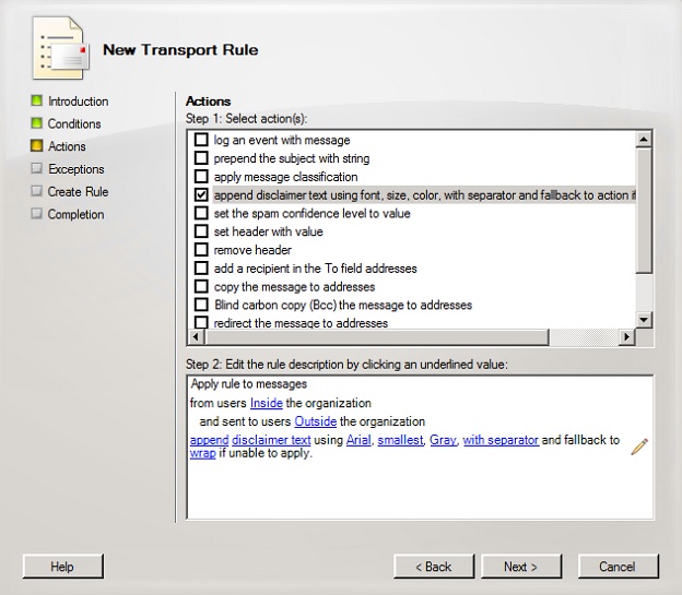 Configuring an automatic legal disclaimer for Exchange 2007 mail