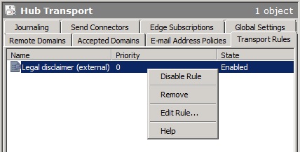 Transport rule management options