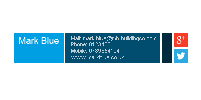 A simple email signatures with table cell backgrounds added for effect
