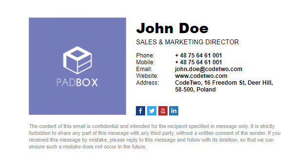 Pad Box - free email signature template with an animated gif logo