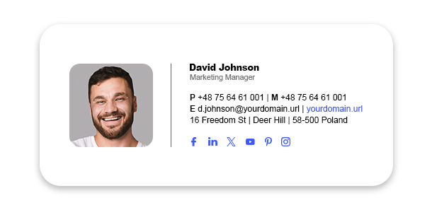 Email signature block with a social media strip