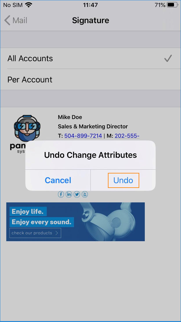 Paste email signature in iOS