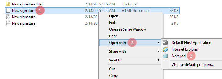 Microsoft Outlook: Opening an email signature file in Windows Notepad