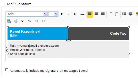 OWA 2010: An email signature based on tables with backgrounds