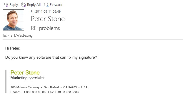 An example of a simplified business email signature for replies and forwards