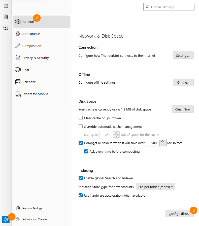 Mozilla Thunderbird Configure editor settings