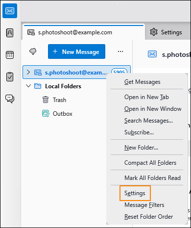 Thunderbird email signature - go to account settings