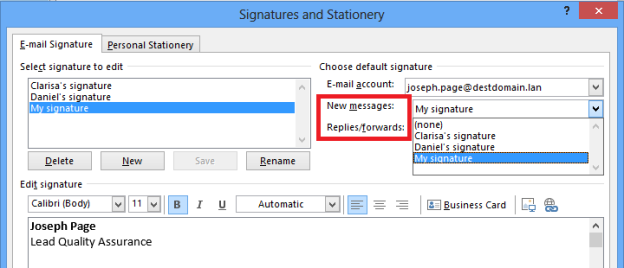 setting up email signature in outlook
